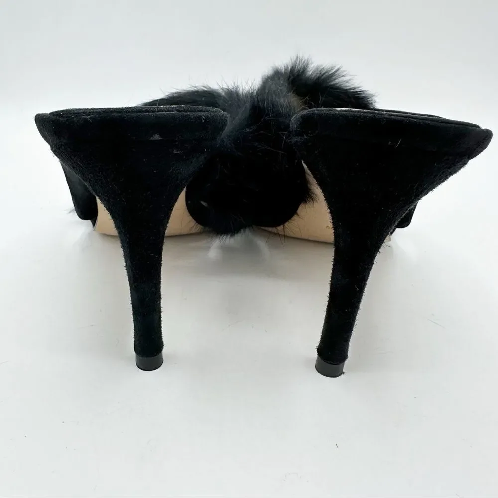Louise Et Cie Halloway Rabbit Fur Stiletto Heel Mule Sandals Black Size 8.5‎